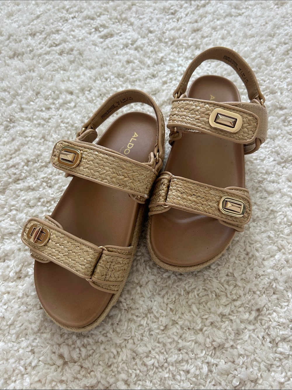 Aldo Tan Braided-Strap Sandals with Gold Accents